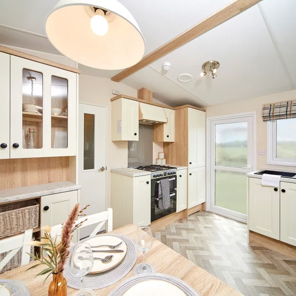 An attractive country-style caravan kitchen diner