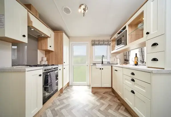 An attractive country-style caravan kitchen