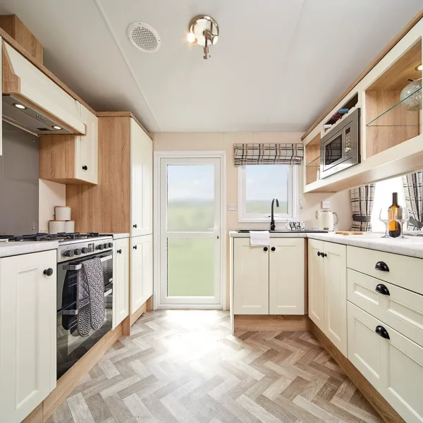 An attractive country-style caravan kitchen