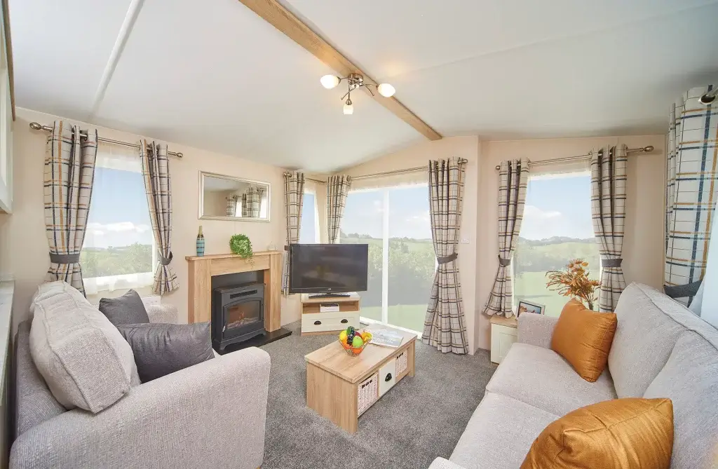 An attractive country-style caravan living room