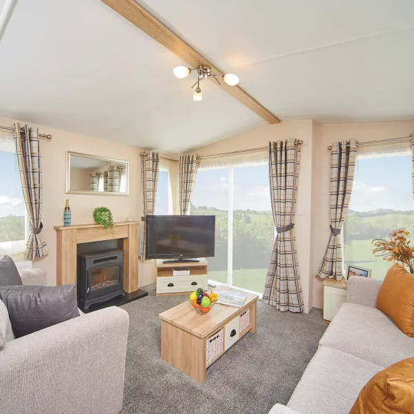 An attractive country-style caravan living room